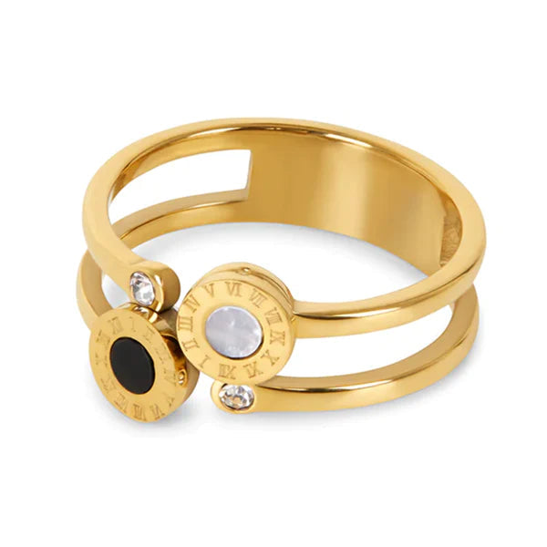 **Anillo Roma con Piedra de Ónix y Circonita**