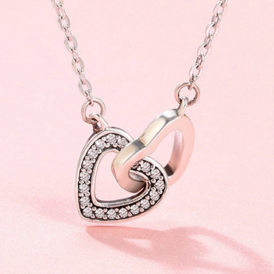 Collar Corazones Conectados Plata